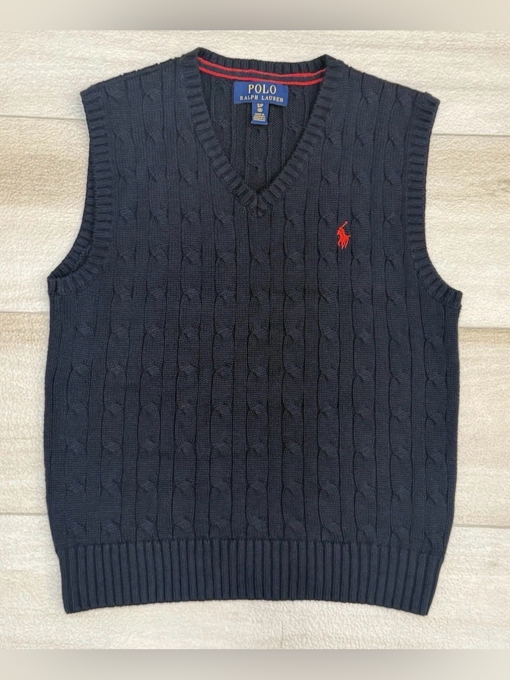 Polo Ralph Lauren Boys Navy Blue Cable Knit
Cotton Sweater Vest Size S 8